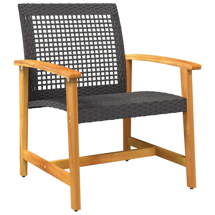 Ensemble de bistro 3 pcs noir résine tressée et bois d'acacia - 4