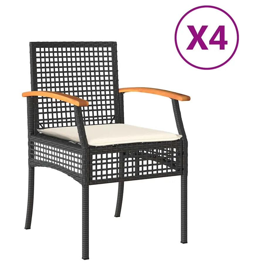 Chaises de jardin coussins lot de 4 noir résine tressée acacia - 2