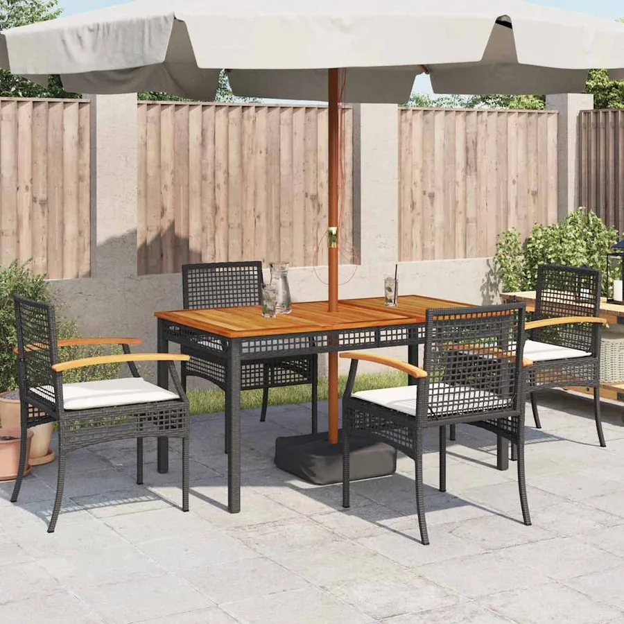 Chaises de jardin coussins lot de 4 noir résine tressée acacia - 3