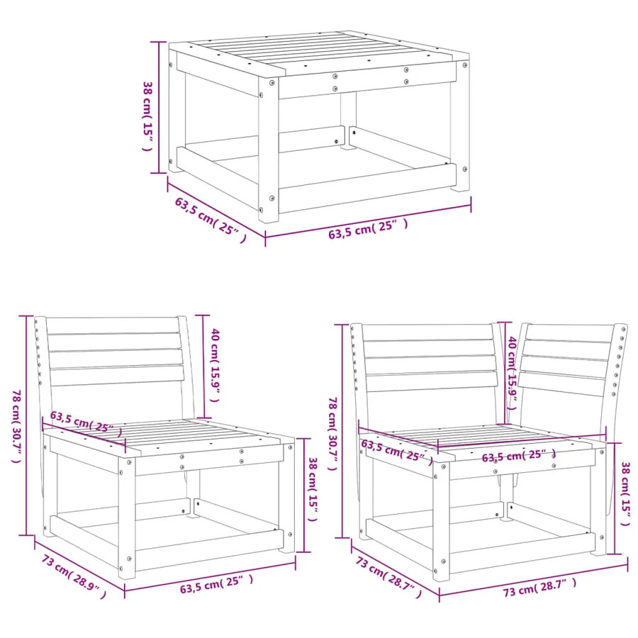 Salon de jardin 7 pcs Bois de pin massif - 9