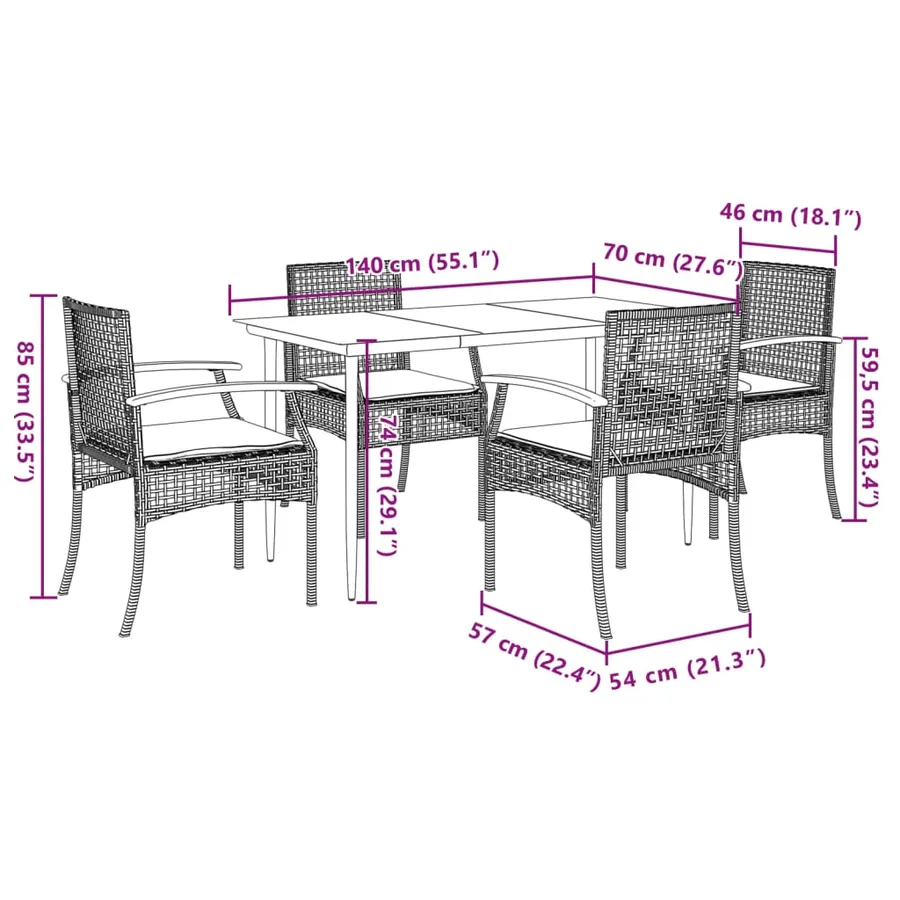 Ensemble à manger de jardin coussins 5pcs Noir Résine tressée - 7