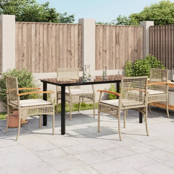 Ensemble à manger de jardin avec coussins 5pcs Beige poly rotin