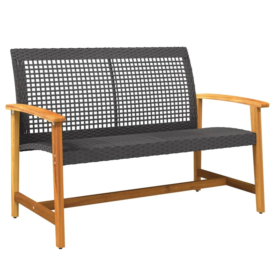 Banc de jardin noir 112 cm résine tressée et bois d'acacia - 2