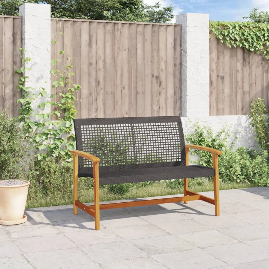 Banc de jardin noir 112 cm résine tressée et bois d'acacia - 3