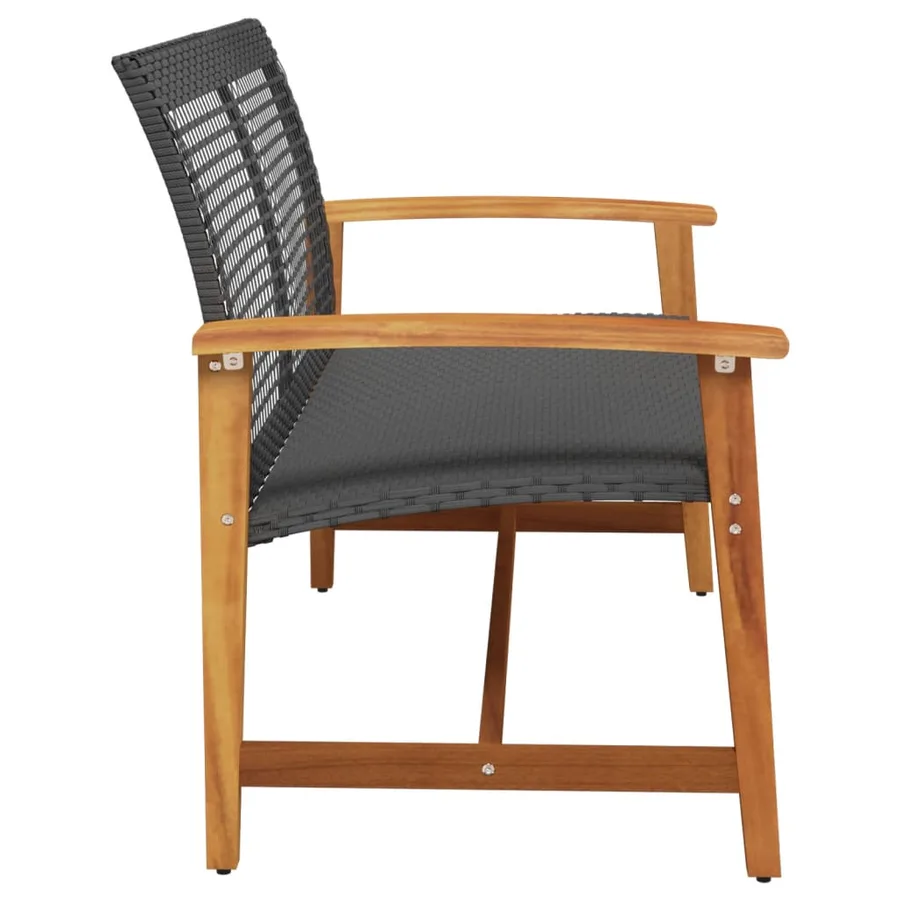 Banc de jardin noir 112 cm résine tressée et bois d'acacia - 5