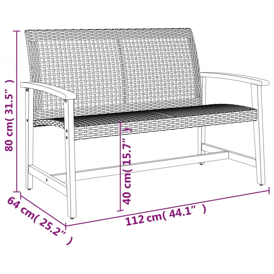 Banc de jardin noir 112 cm résine tressée et bois d'acacia - 9