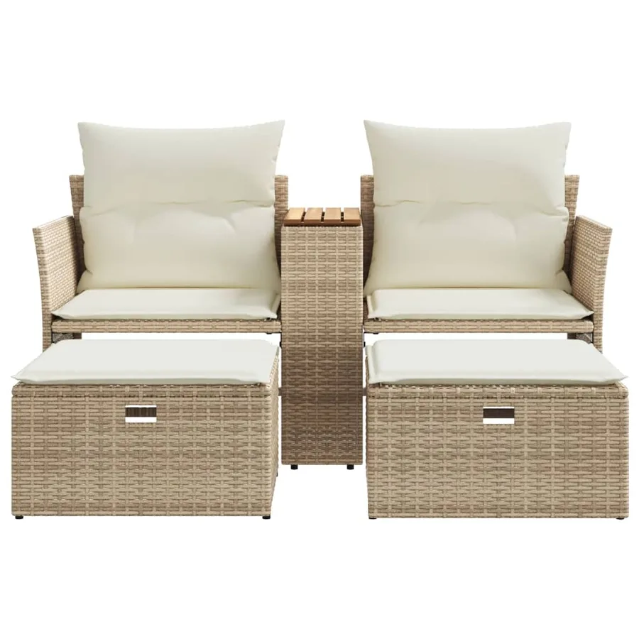 Canapé de jardin 2 places avec tabourets beige résine tressée - 4