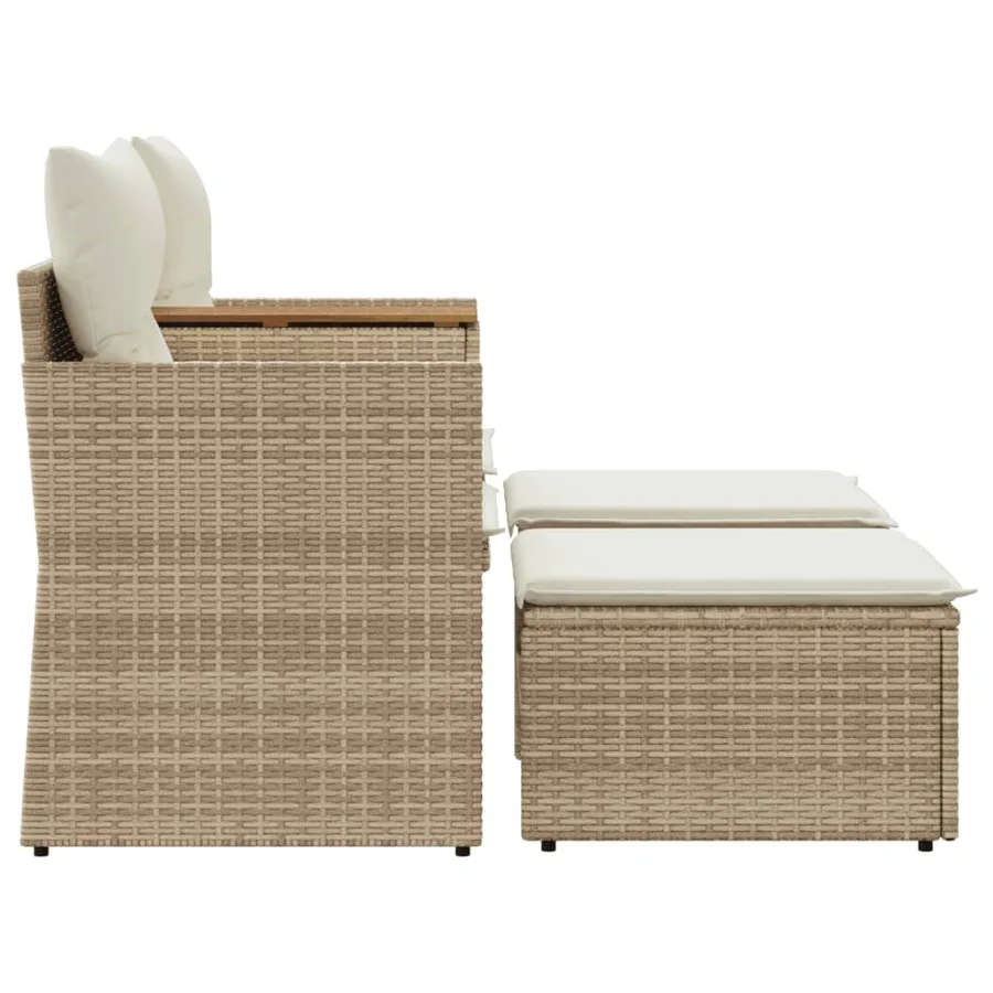 Canapé de jardin 2 places avec tabourets beige résine tressée - 5