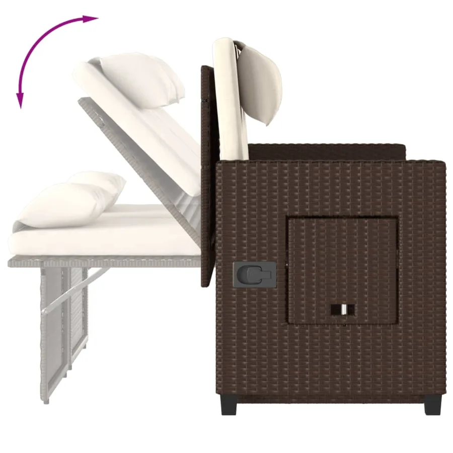 Banc inclinable de jardin avec coussins marron résine tressée - 10
