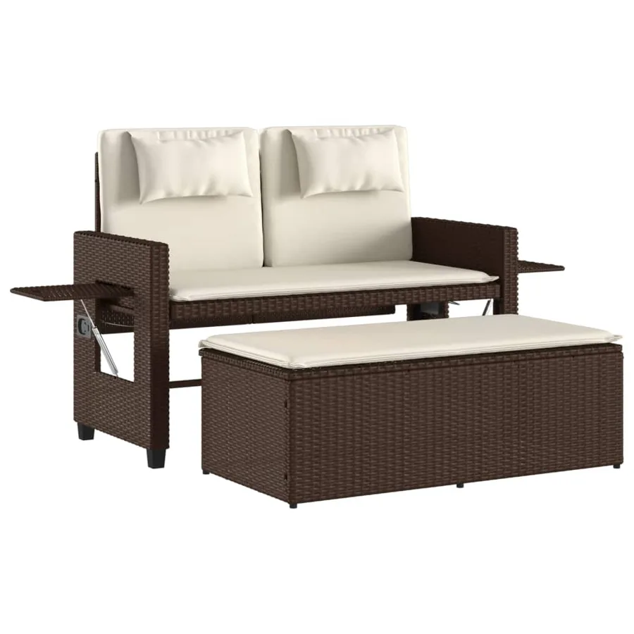 Banc inclinable de jardin avec coussins marron résine tressée - 2