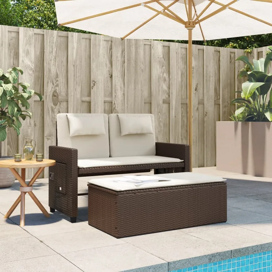 Banc inclinable de jardin avec coussins marron résine tressée - 3