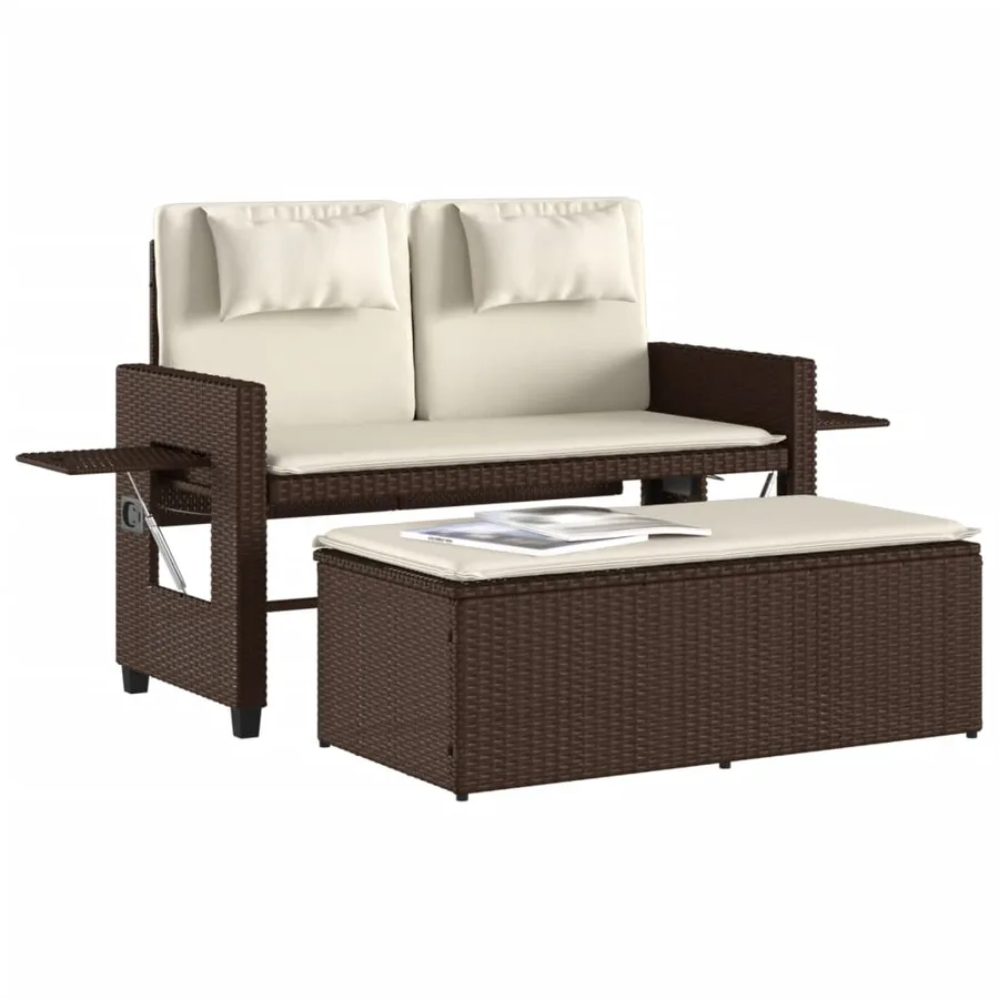 Banc inclinable de jardin avec coussins marron résine tressée - 4