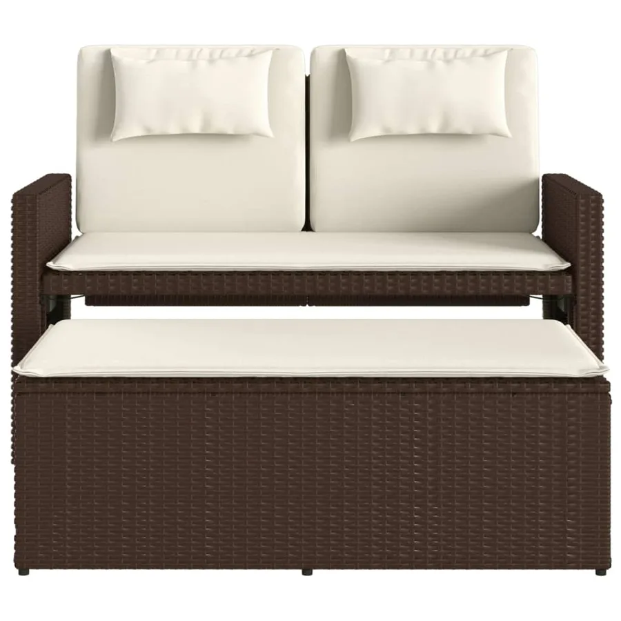 Banc inclinable de jardin avec coussins marron résine tressée - 6