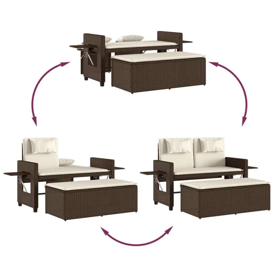 Banc inclinable de jardin avec coussins marron résine tressée - 9