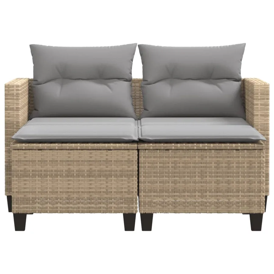 Canapé de jardin 2 places avec tabourets beige résine tressée - 4