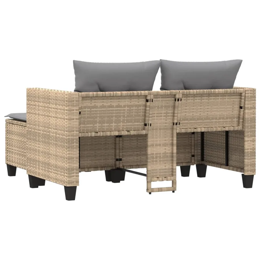 Canapé de jardin 2 places avec tabourets beige résine tressée - 6