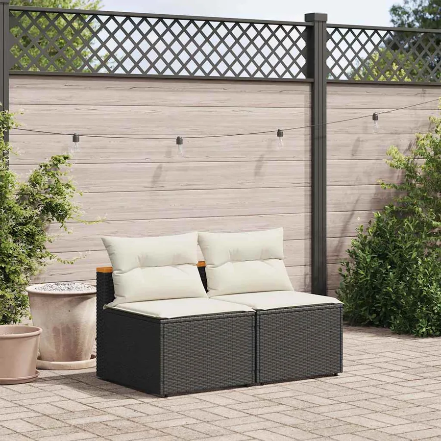 Canapés de jardin sans accoudoirs avec coussins 2 pcs noir
