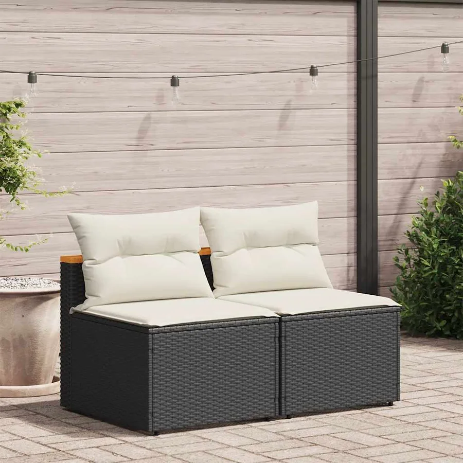 Canapés de jardin sans accoudoirs avec coussins 2 pcs noir - 3