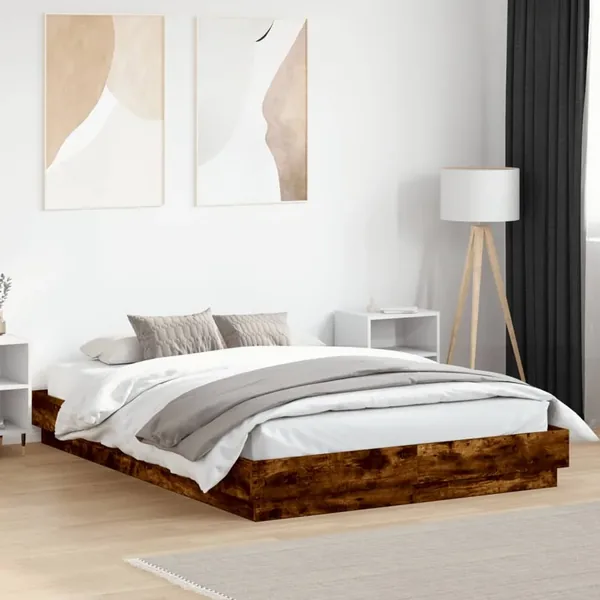 Cadre de lit avec LED sans matelas chêne fumé 150x200 cm