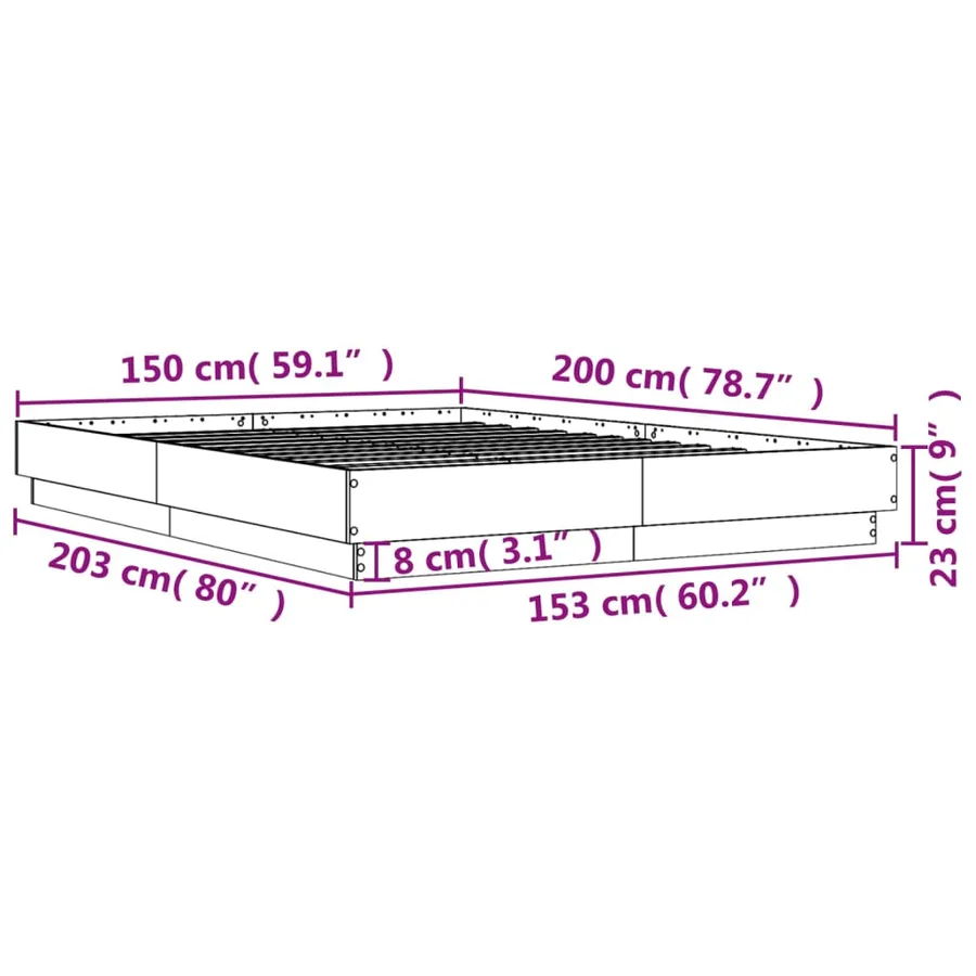 Cadre de lit avec LED sans matelas chêne fumé 150x200 cm - 14