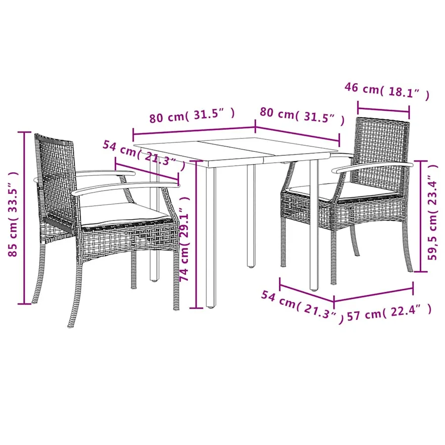 Ensemble à manger de jardin 3 pcs coussins gris résine tressée - 7