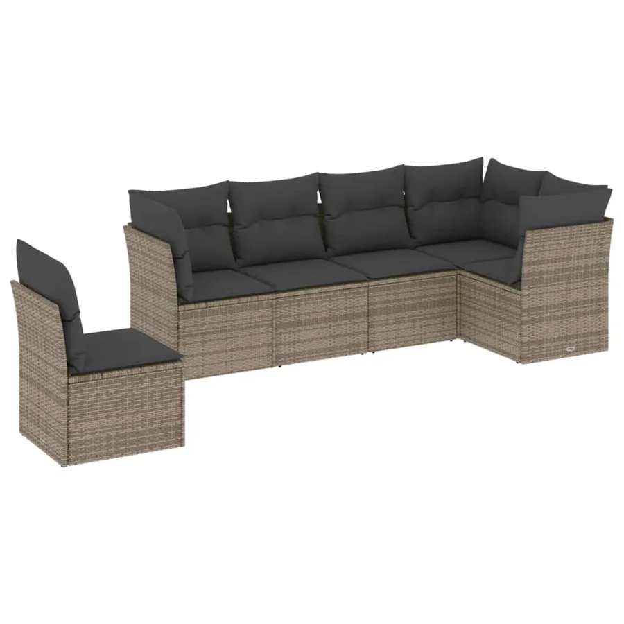 Salon de jardin 6 pcs avec coussins gris résine tressée - 2