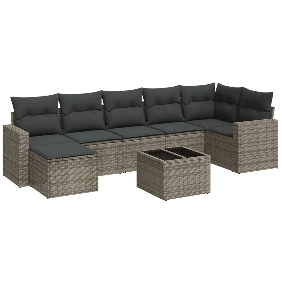 Salon de jardin 8 pcs avec coussins gris résine tressée - 2