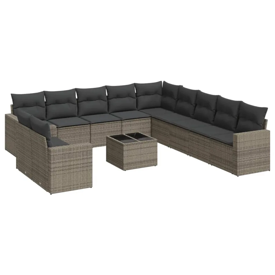 Salon de jardin avec coussins 12 pcs gris résine tressée - 2