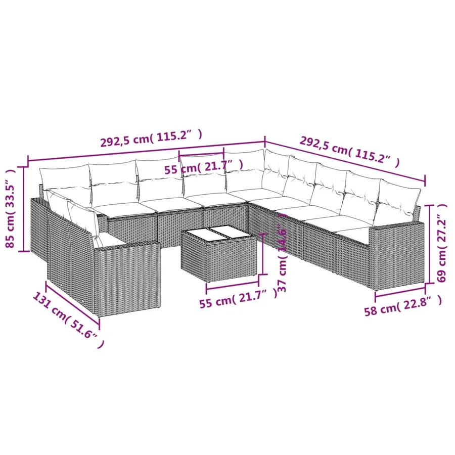 Salon de jardin avec coussins 12 pcs gris résine tressée - 3