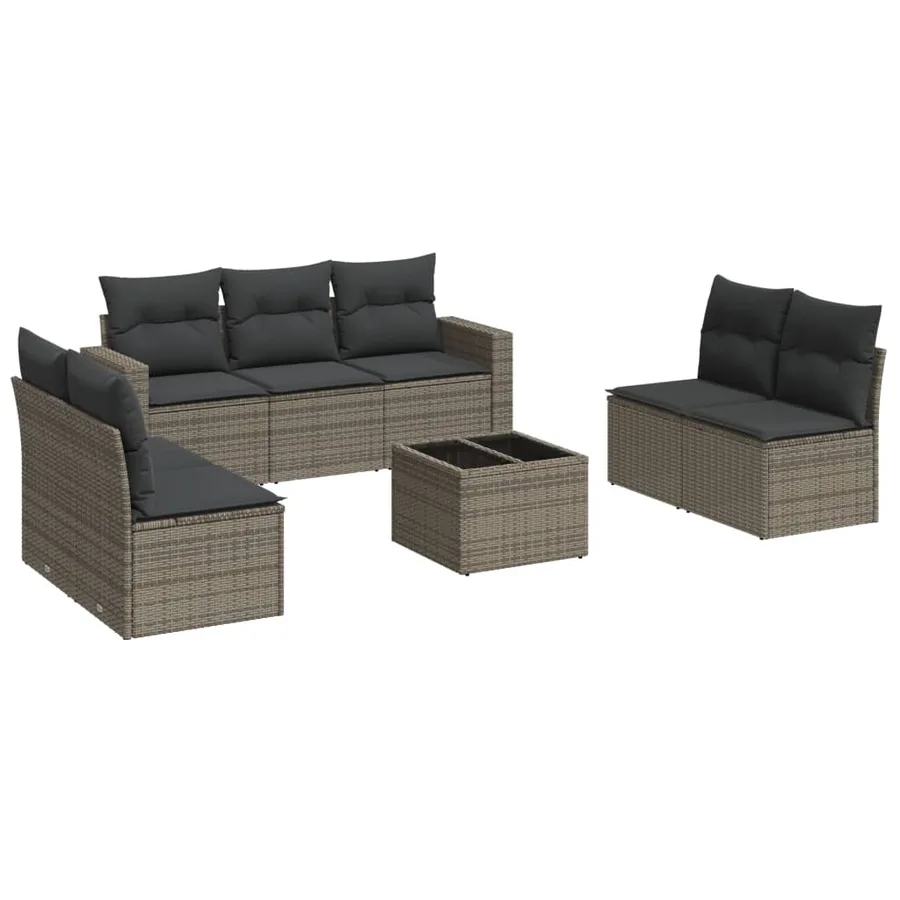 Salon de jardin 8 pcs avec coussins gris résine tressée - 2