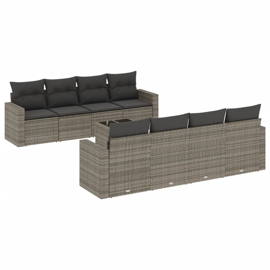 Salon de jardin 9 pcs avec coussins gris résine tressée - 2