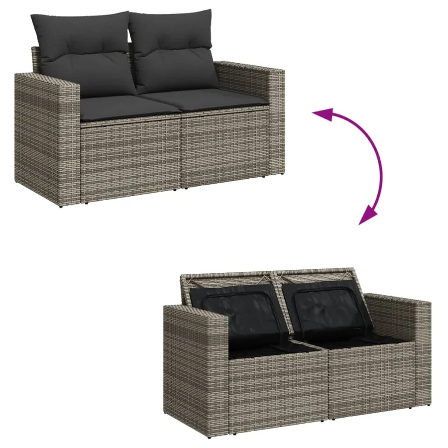 Salon de jardin avec coussins 14 pcs gris résine tressée - 9