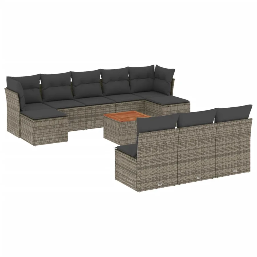 Salon de jardin 11 pcs avec coussins gris résine tressée - 2