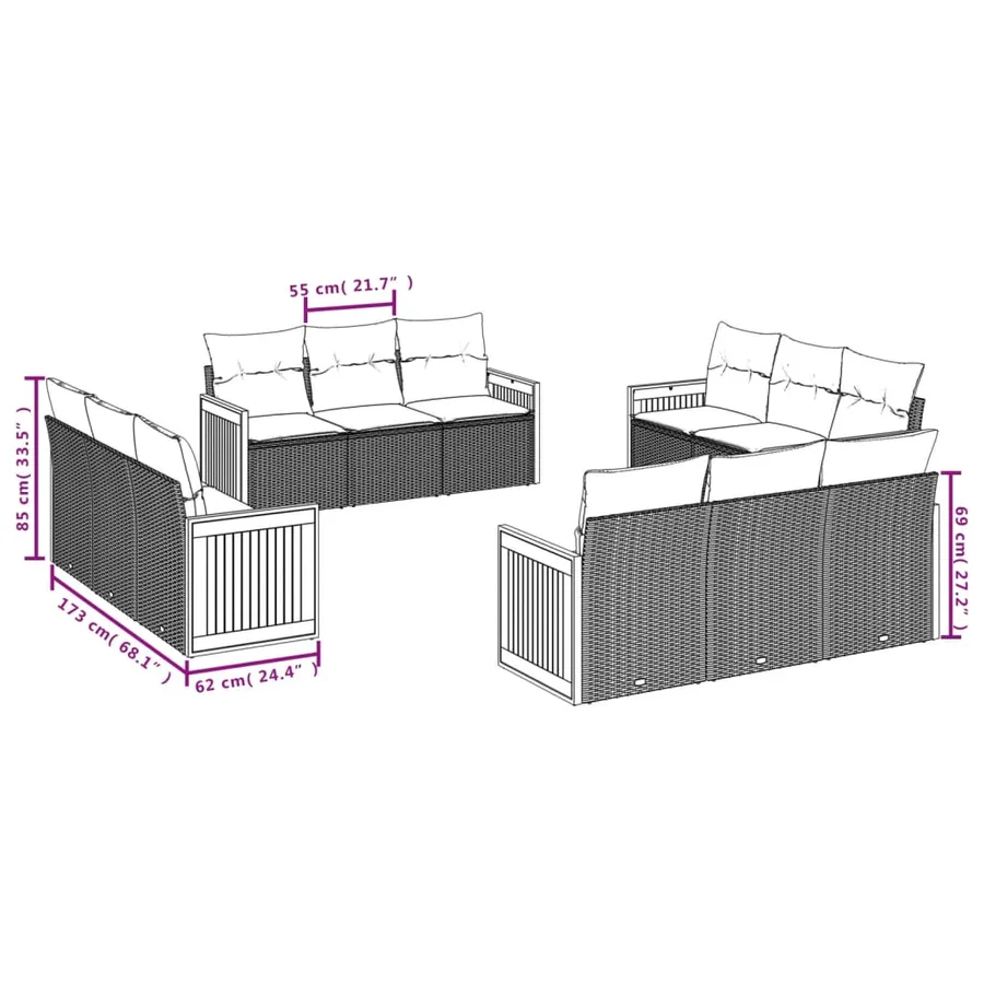 Salon de jardin avec coussins 12 pcs gris résine tressée - 3