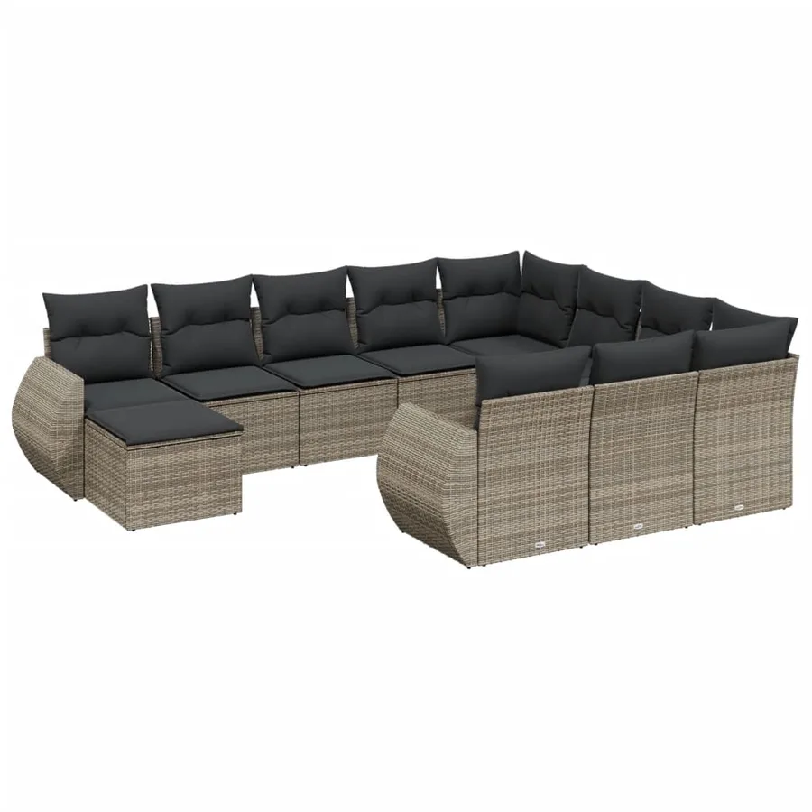 Salon de jardin 11 pcs avec coussins gris résine tressée - 2