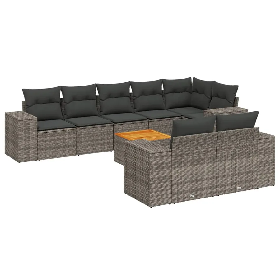Salon de jardin 9 pcs avec coussins gris résine tressée - 2
