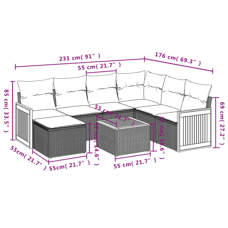 Salon de jardin 8 pcs avec coussins gris résine tressée - 3