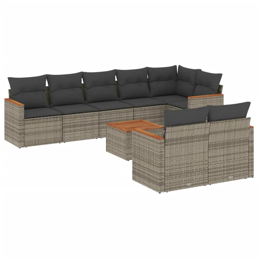Salon de jardin 9 pcs avec coussins gris résine tressée - 2
