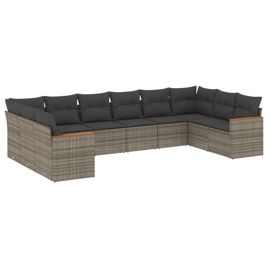 Salon de jardin avec coussins 10 pcs gris résine tressée - 2