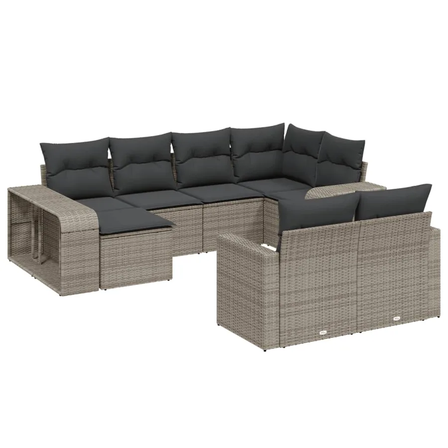 Salon de jardin avec coussins 10 pcs gris résine tressée - 2