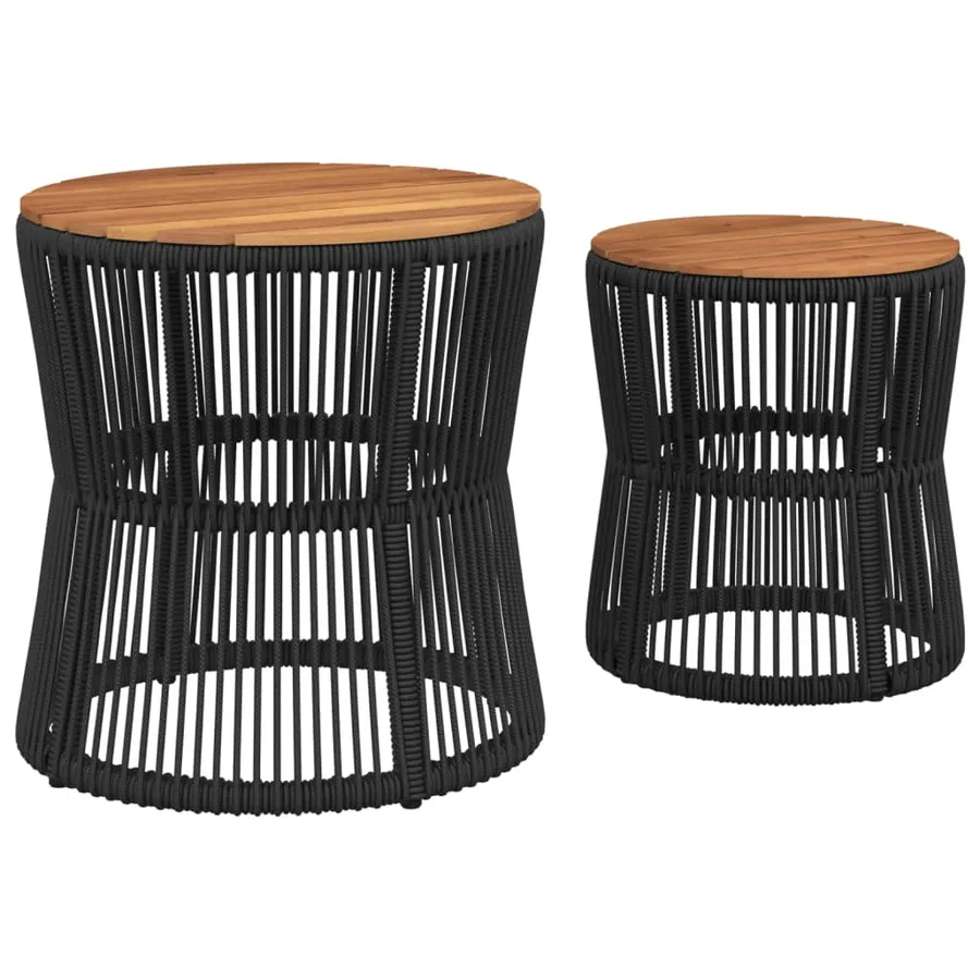 Tables d'appoint de jardin 2 pcs dessus en bois noir poly rotin - 6