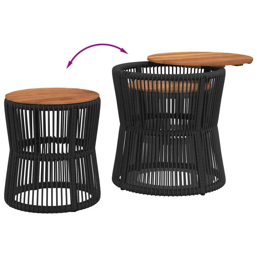 Tables d'appoint de jardin 2 pcs dessus en bois noir poly rotin - 7