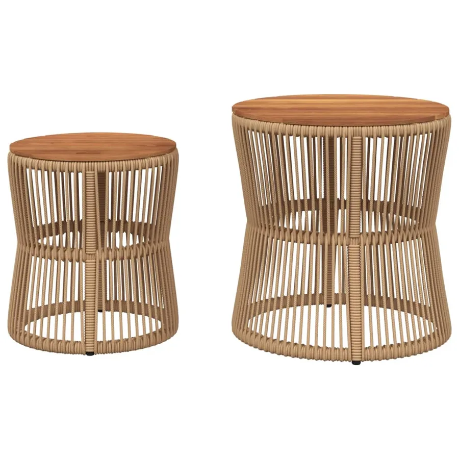 Tables d'appoint de jardin 2pcs dessus en bois beige poly rotin - 4