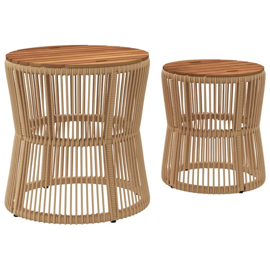 Tables d'appoint de jardin 2pcs dessus en bois beige poly rotin - 6