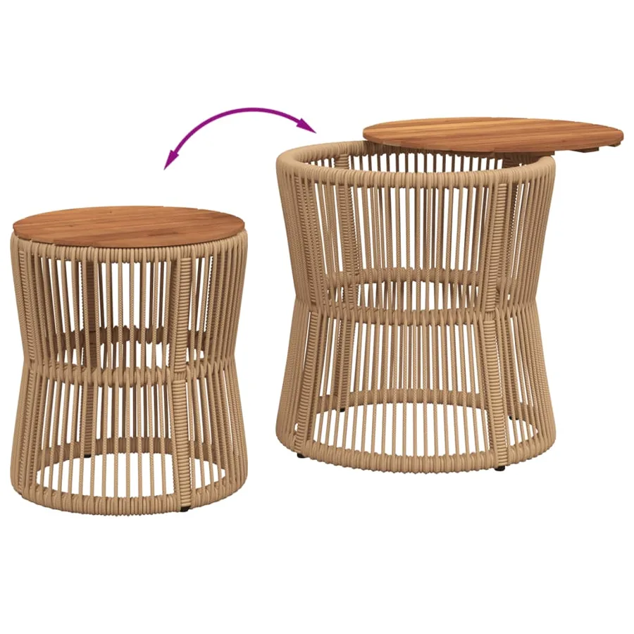 Tables d'appoint de jardin 2pcs dessus en bois beige poly rotin - 7