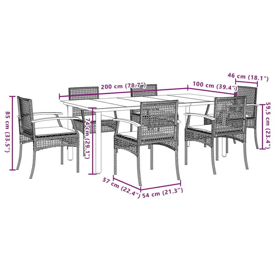 Ensemble à manger de jardin coussins 7pcs Noir Résine tressée - 7