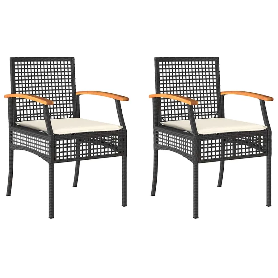 Chaises de jardin coussins lot de 2 noir résine tressée acacia - 2