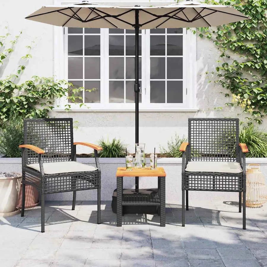 Chaises de jardin coussins lot de 2 noir résine tressée acacia - 3