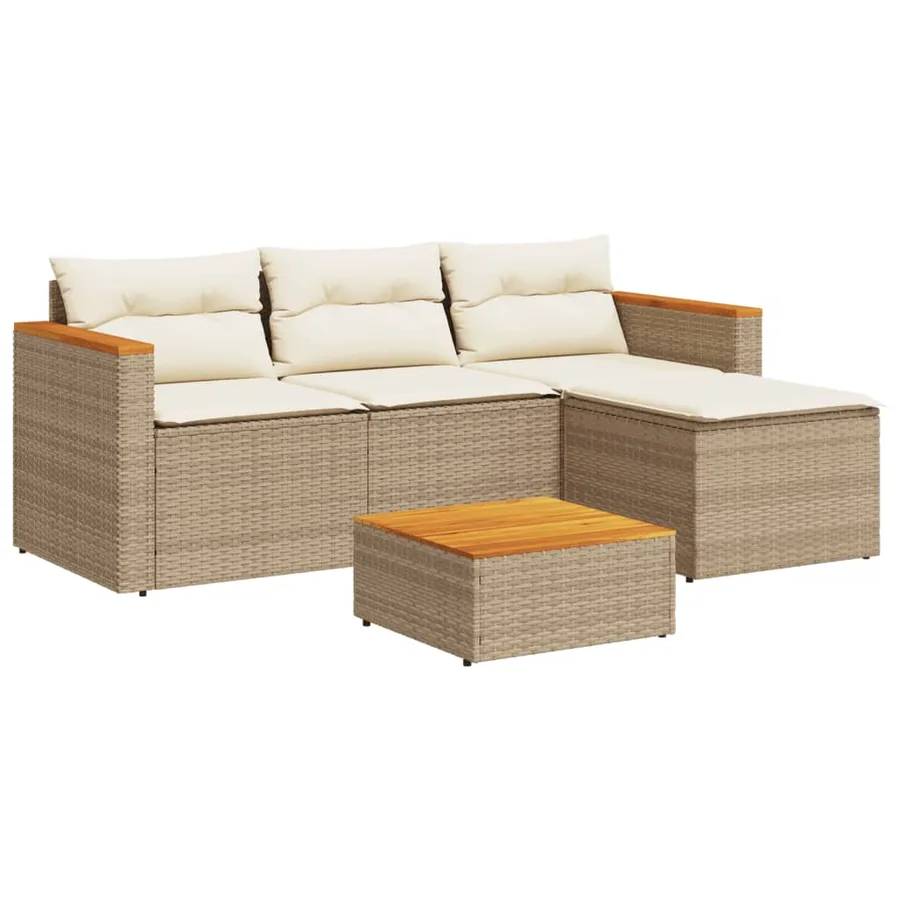 Salon de jardin avec coussins 5 pcs beige résine tressée acacia - 3
