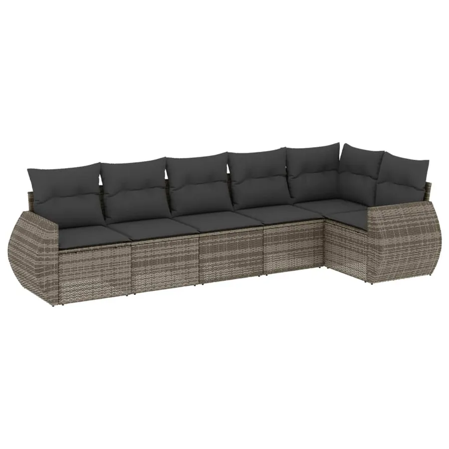 Salon de jardin 6 pcs avec coussins gris résine tressée - 2